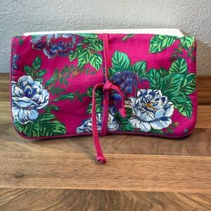 Ted Lapidus Paris Floral Jewelry Roll Travel Organizer Zip Pouch Case Snap Bag